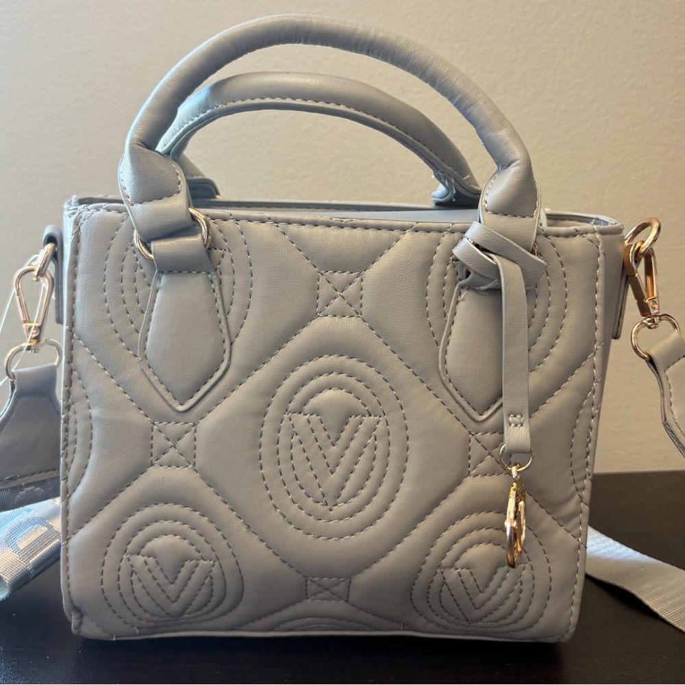 Valentino Orlandi Gray Mini Bag with Quilted Rose Design